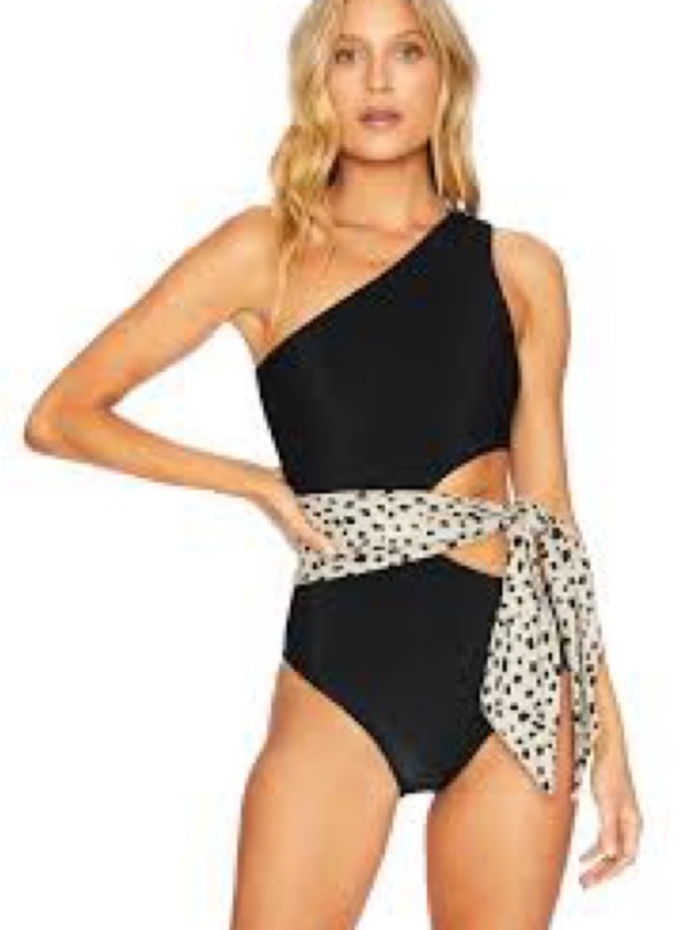 Beach Riot Carlie Black One-Shoulder One-Piece Swimsuit with Leopard Tie